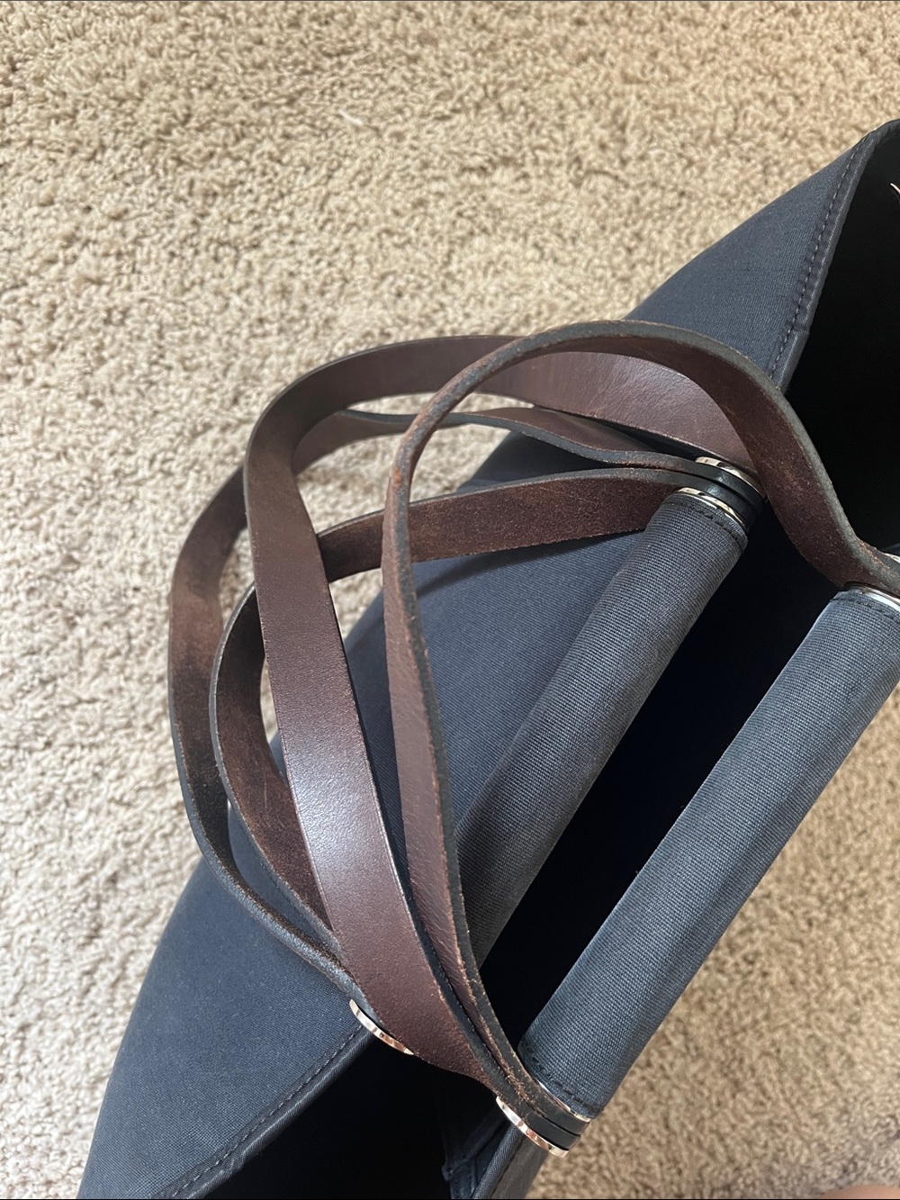 Hermes cabag PM Black Canvas Tote with Brown Leather Straps - Picture 15 of 16